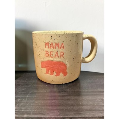 Bear Speckled Stoneware Coffee Mug Cream and Coral Pink Ceramic Tea Cup