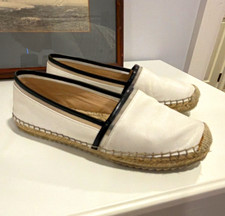Karl Lagerfeld Women s Leather Espadrille Slip-On Flats White/Black 8.5