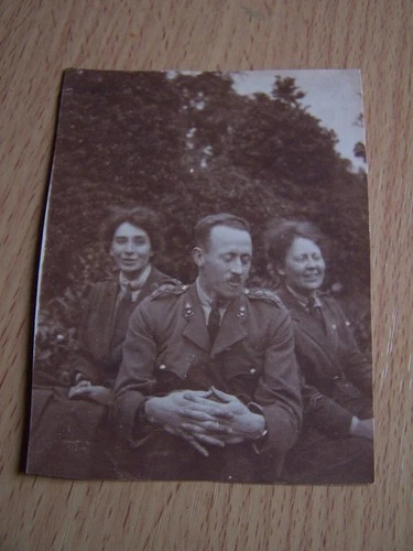 WW1 Military Soldiers Women and Man in Uniform Vintage Photo