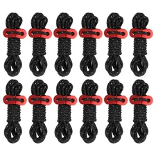 12Pcs 4mm Tent Rope 6.5ft Reflective Guyline Rope with Adjuster Black