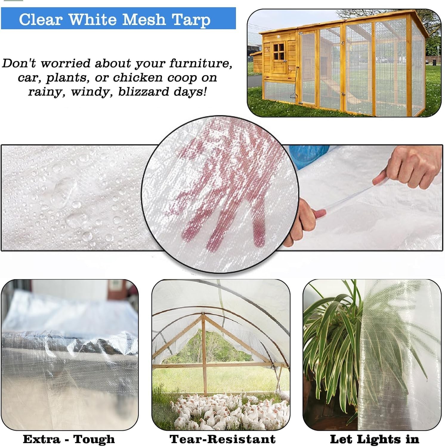 12 Mil Clear Tarp 6x10FT - All Weather Outdoor Protection for Garden & Livestock