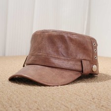 Casquette Baseball En Cuir Synthétique Style Militaire Homme/Femme Ajustable
