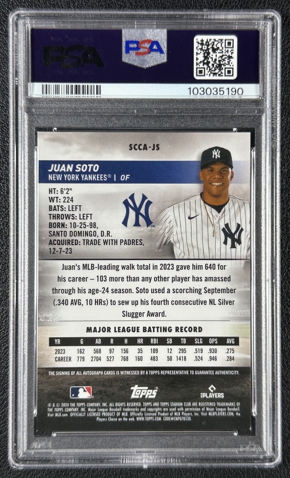 JUAN SOTO PSA 8 2024 TOPPS STADIUM CLUB CHROME AUTO ORANGE REFRACTOR 9/10 view 2