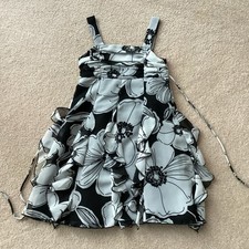 RARE EDITIONS PARTY/ OCCASION DRESS, 8, FLORAL, LINED, THIN SASH, BLACK/ LT GRAY