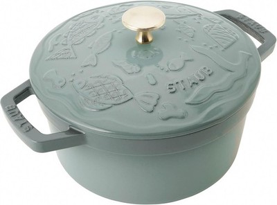 STAUB × minä perhonen Cocotte Ocean Round 20cm Eucalyptus with Brass Knob