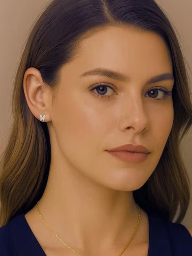 Paar Ohrstecker Design Ohrstecker Schmetterling 925 Silber mit Moissanite - Bild 3 von 4