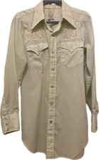 VTG H Bar C Western Shirt Wagon Wheel Embroidered Pearl Snap Mint 16 30 USA