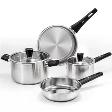 6-Piece Stainless Steel Pots and Pans Set, Kitchen Cookware Set with Stay-Coo...