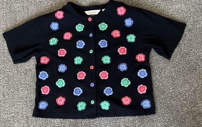 Vintage Bechamel Embroidered Floral Button Top Womens Size Small Short Sleeve
