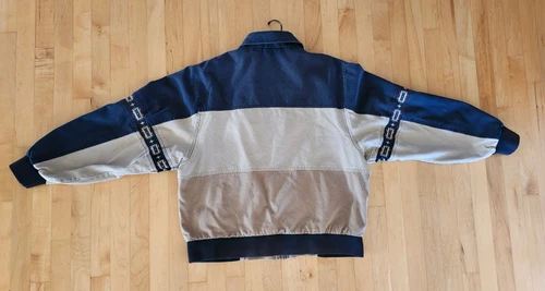 Vtg 90s Canyon Guide Outfitters Canvas Aztec Bomber Jkt L Tan & Blue image 8