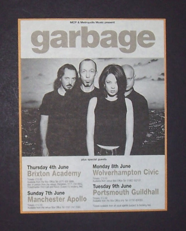 Garbage - version 2.0 tour 98年 Garbage Version 2.0 UK Tour 1998 Small Poster Type Concert Ad