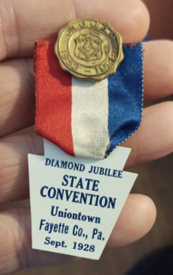 Antique Jr. O.U.A.M 1928 Pin / badge Ribbon Uniontown PA