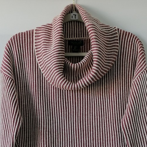 Rachel Zoe Women's Burgundy-White Striped Cowl Neck Drop Shoulder Sweater Size L - Picture 2 of 9