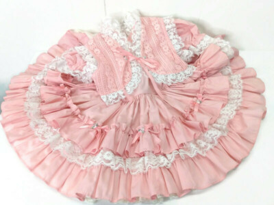 1980's Vintage HANDMADE Exquisite Pink Circle Skirt Dress with Vest Sz 4-5  (?)