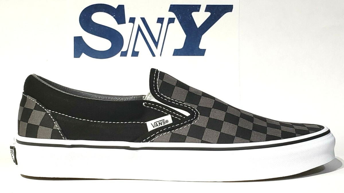 New Men’s Vans Slip-On ClassicCheckerboard Loafers - Black & Pewter Size 11 Vans Classic Slip On Shoes - grey (black/pewter checkerboard) main image 3