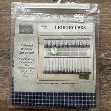 NEW Lighthouse Window Valance Curtain Boats Nautical Ocean Blue  White Checker