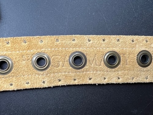 Women’s Garmany Tan & Brown Belt Embellished Stone Buckle Grommets 37.75” Length - Picture 4 of 12