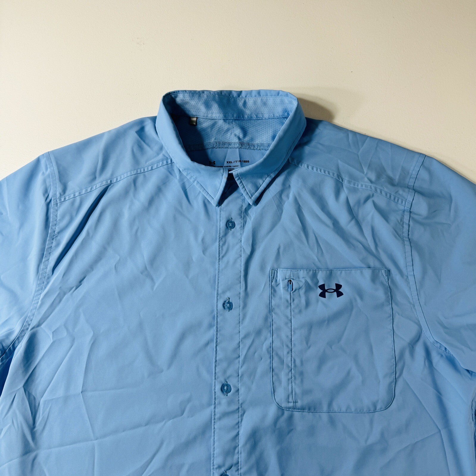 Under Armour Button Down Shirt Short Sleeve Blue Fitted Mens Size XXL