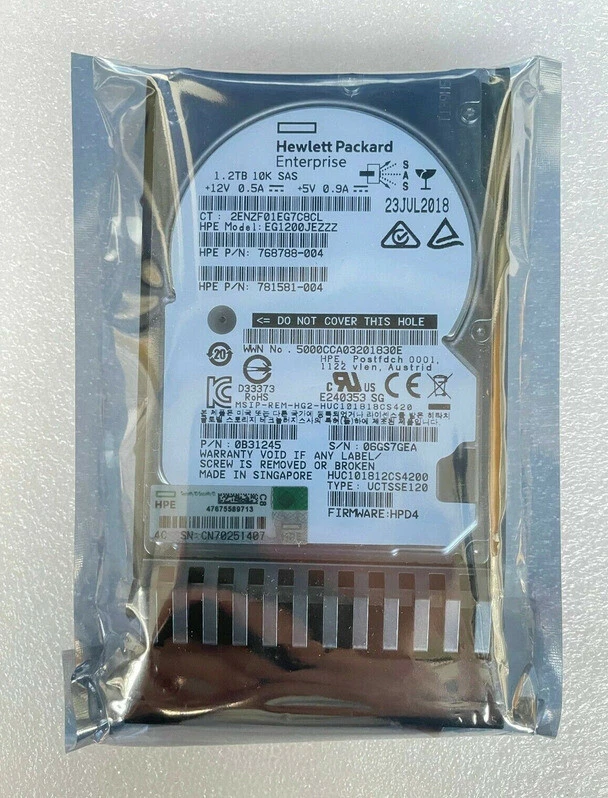  787648-001 HP MSA 1.2TB 12G SAS 10K SFF 2.5" DP ENT HDD - Image 2 of 3