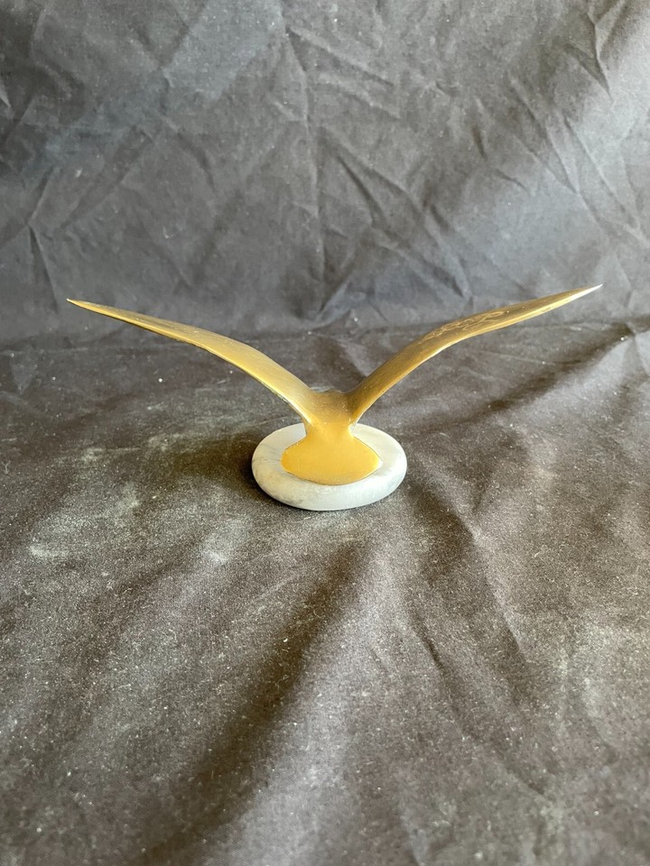 Vintage Brass Flying Bird in Flight Statue Seagull Marble Brass