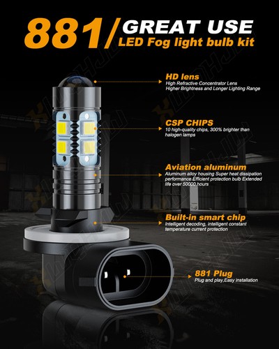 2X White 6000K 881 LED Bulb 50w Fog Driving light 862 885 889 894 White - 第 3/10 張圖片