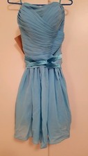 PROM CHIFFON TEAL BLUE SATIN STRAPLESS JENJEN HOUSE FORMAL EVENING DRESS SIZE 8