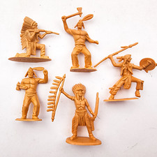 Vintage Plastic Native American Indian Frontier Wildwest Tan Figures Lot of 5