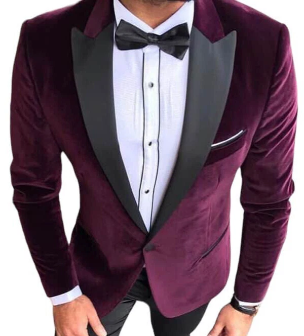 De Diseño Rojo Burdeos Terciopelo Fumar Hochzeitanzug Traje Entallado Ajustado - Imagen 2 de 4