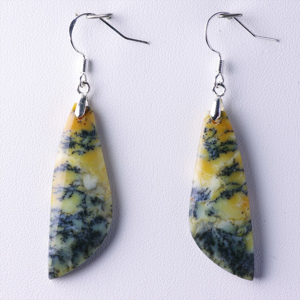 Opale dendritique 33,85 ct boucles d'oreilles pendantes en pierre naturelle