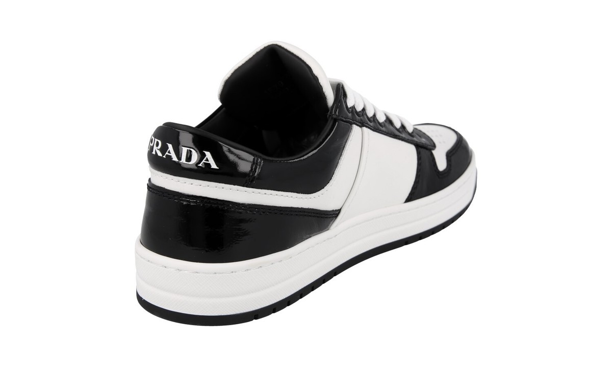 PRADA Leather Downtown Sneakers - 1E792M - Black White - NEW