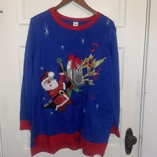 Winter Holiday Sweater Santa Rockin Out Music 16W