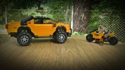 Lego + Mega Construx pickup truck and motorcycle moc
