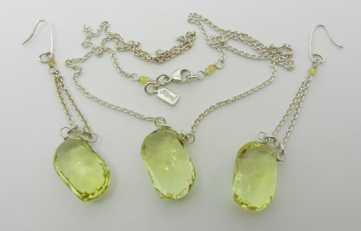 VINTAGE KAREL STERLING 30+ CARATS LEMON QUARTZ NECKLACE EARRINGS