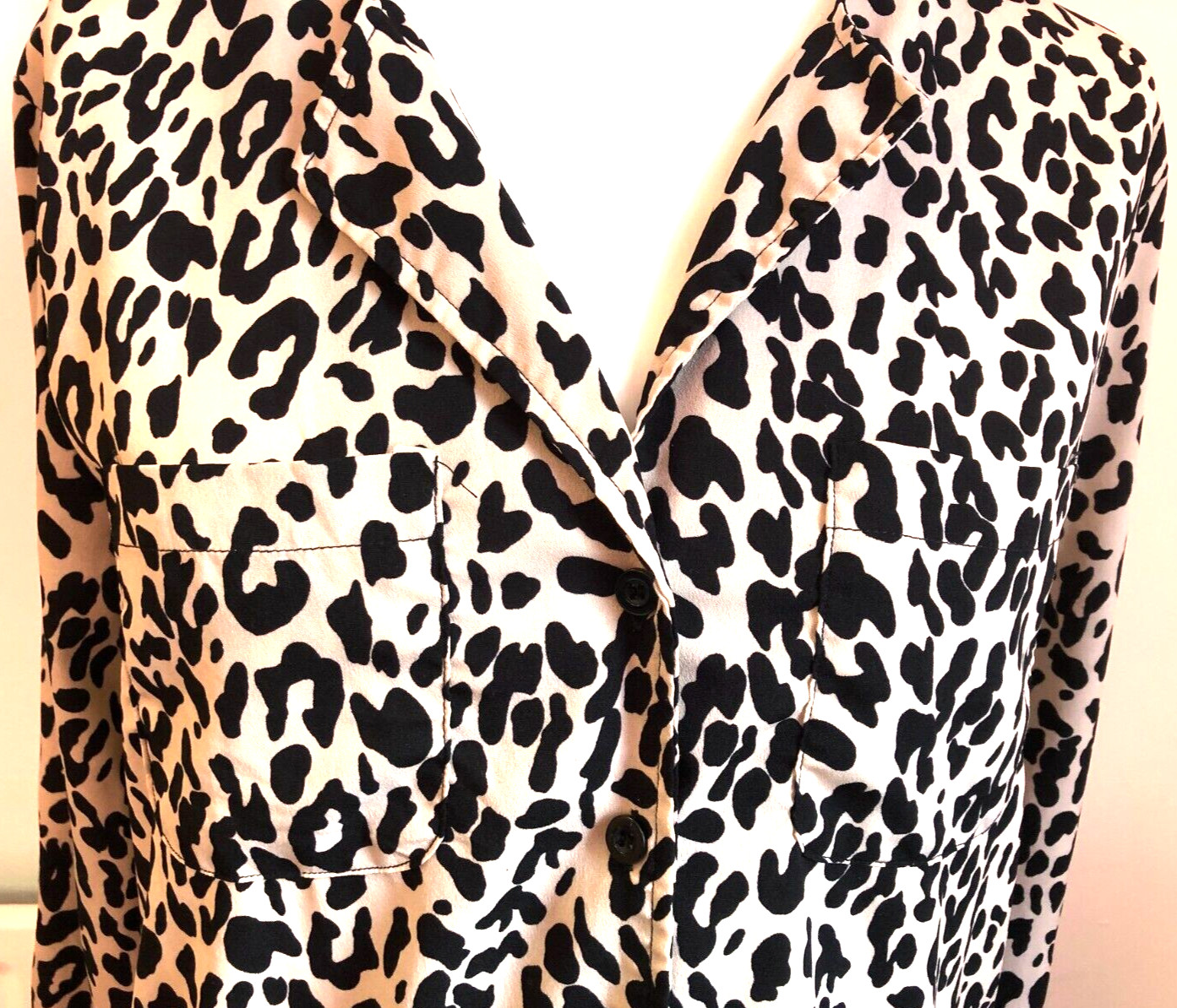 Boohoo Top UK10 Cream/Black Leopard Print Button Through Long Sleeve New image 3