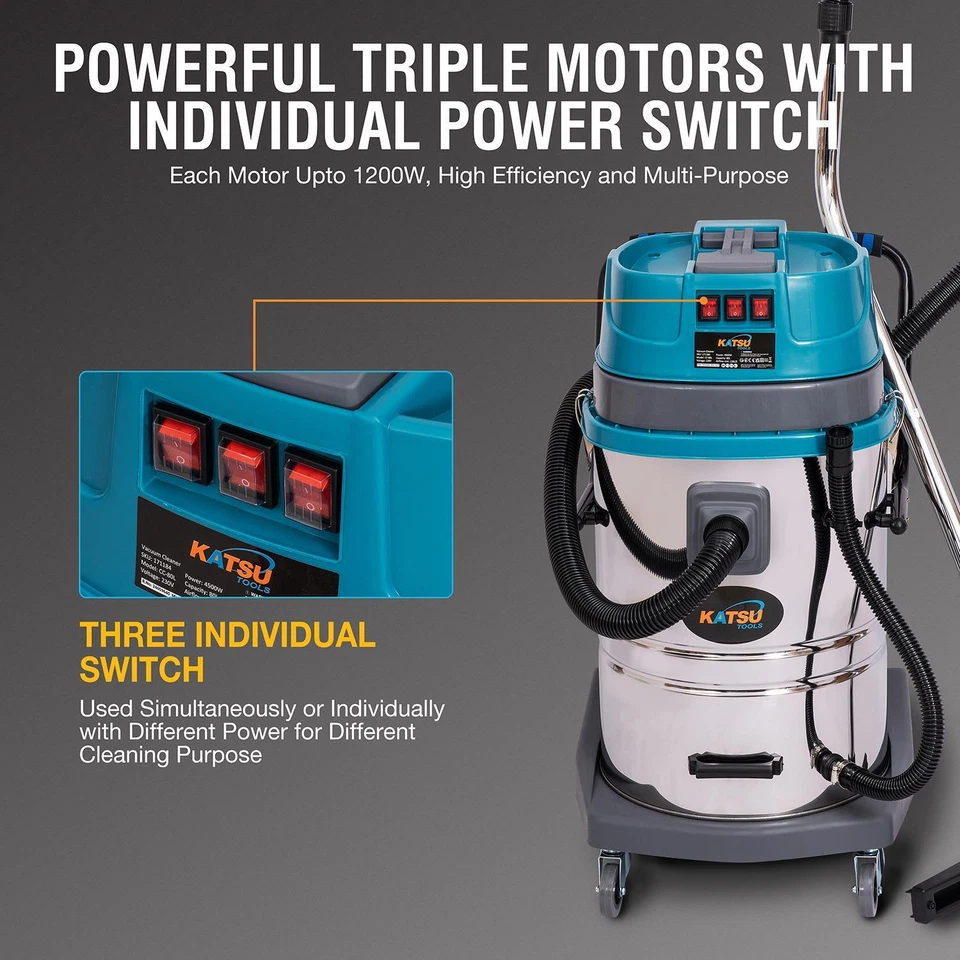 KATSU Industrial Vacuum Cleaner 80L,3Motors - Image 2 of 4