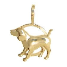 New 14k Yellow Gold Beagle Dog Pendant