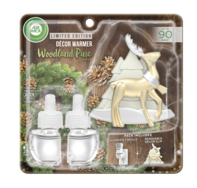 Air Wick PlugIn Scented Oil Starter Kit w/Reindeer Décor Clip,Warmer + 2 Refills