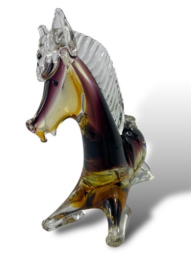 Vintage Murano Glass Horse 1950’s Laying Figurine Italy Venezia Amber Cenedese? - Picture 3 of 10