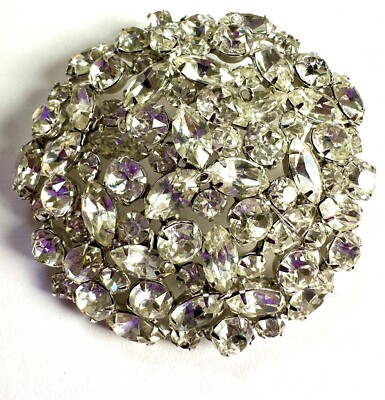 #ad VTG Kramer Rhinestone Midcentury Pristine Silver Tone Brooch Pin Signed $36.00