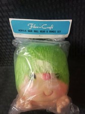 Fibre Craft Yarn Hair Doll Head and Hands Set Green Hair New Old Stock 4.5"
