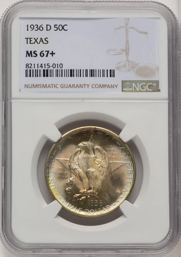 1936-D Texas Commemorative Half Dollar- NGC MS67+ - SPECTACULAR COLOR & QUALITY!