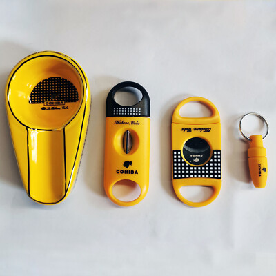 Cigar Cutter 4 Cigar Set Pocket Classic Ashtray V-Cut Sharp Cigar Scissors Guill