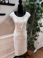 R M Richards Womens White Polyester Round Neck Sleeveless Knee Length Dress 14W