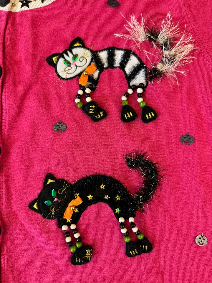 VTG Design Options Cardigan Sweater Womens 2X Cat Halloween Whimsical Witchy Y2K - Image 3 of 4