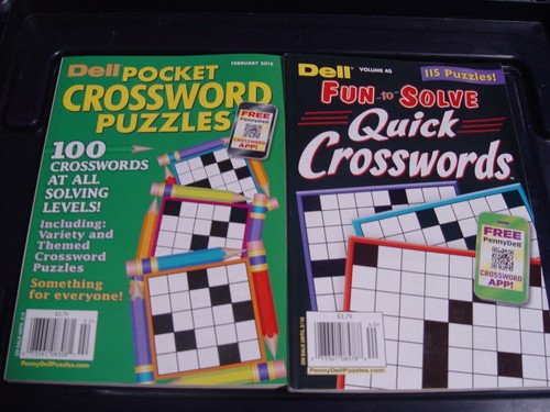 NEW Lot of 2 Dell Crossword Puzzle Books Fun to Solve QUICK & Pocket All Levels