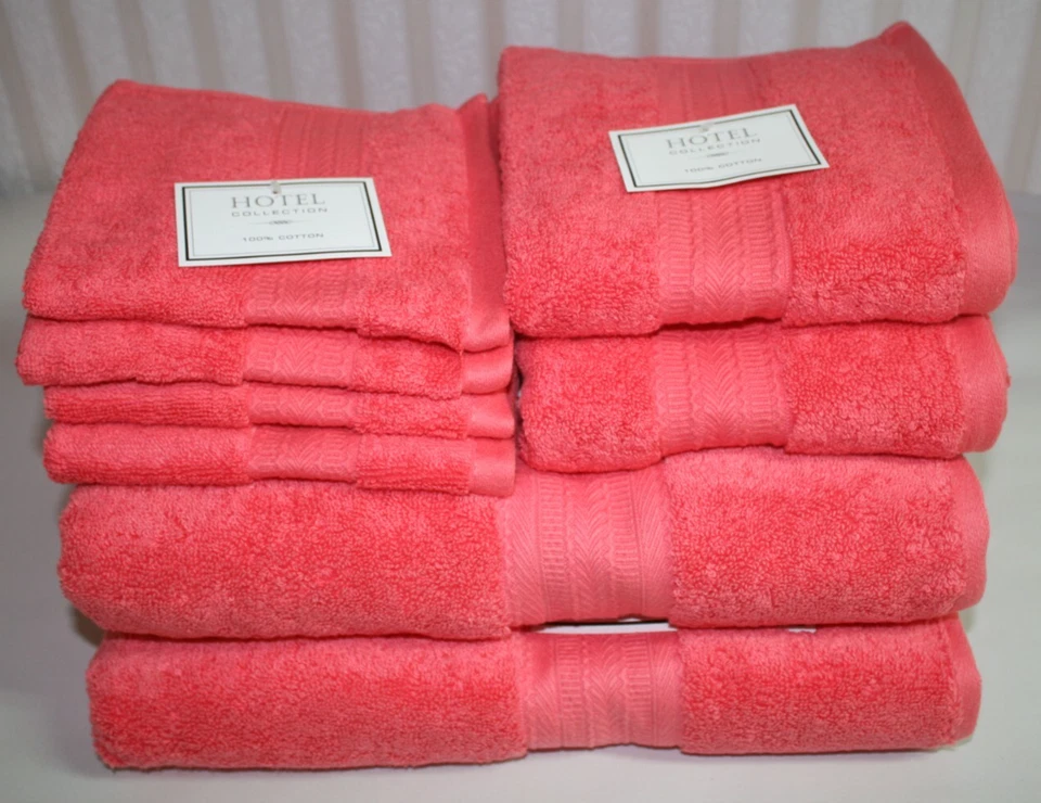 Juego de toallas de baño de ocho piezas Hotel Collection rosa liso 100 % algodón nuevo Foto 3 de 3