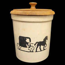 RRP Co. Roseville Ohio Horse Buggy Stoneware Classic Storage Jar with Wood Lid