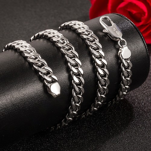 925 Sterling Silver Italy Curb Chain Cuban Link Chain Necklace 8mm for Men Women - Picture 4 of 6