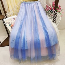 Lady Glitter Mesh Tutu Skirt High Waist A Line Pleated Layered Midi Skirt Prom