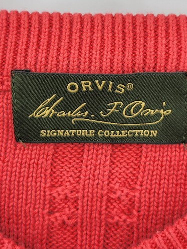 Orvis Sweater Weste Herren Large Signature Collection Rot Zopfmuster Pullover - Bild 3 von 8